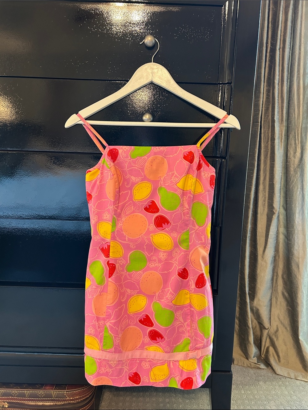 Vintage Lilly Pulitzer Pink Fruit Print Spaghetti Strap Mini Dress Size 0